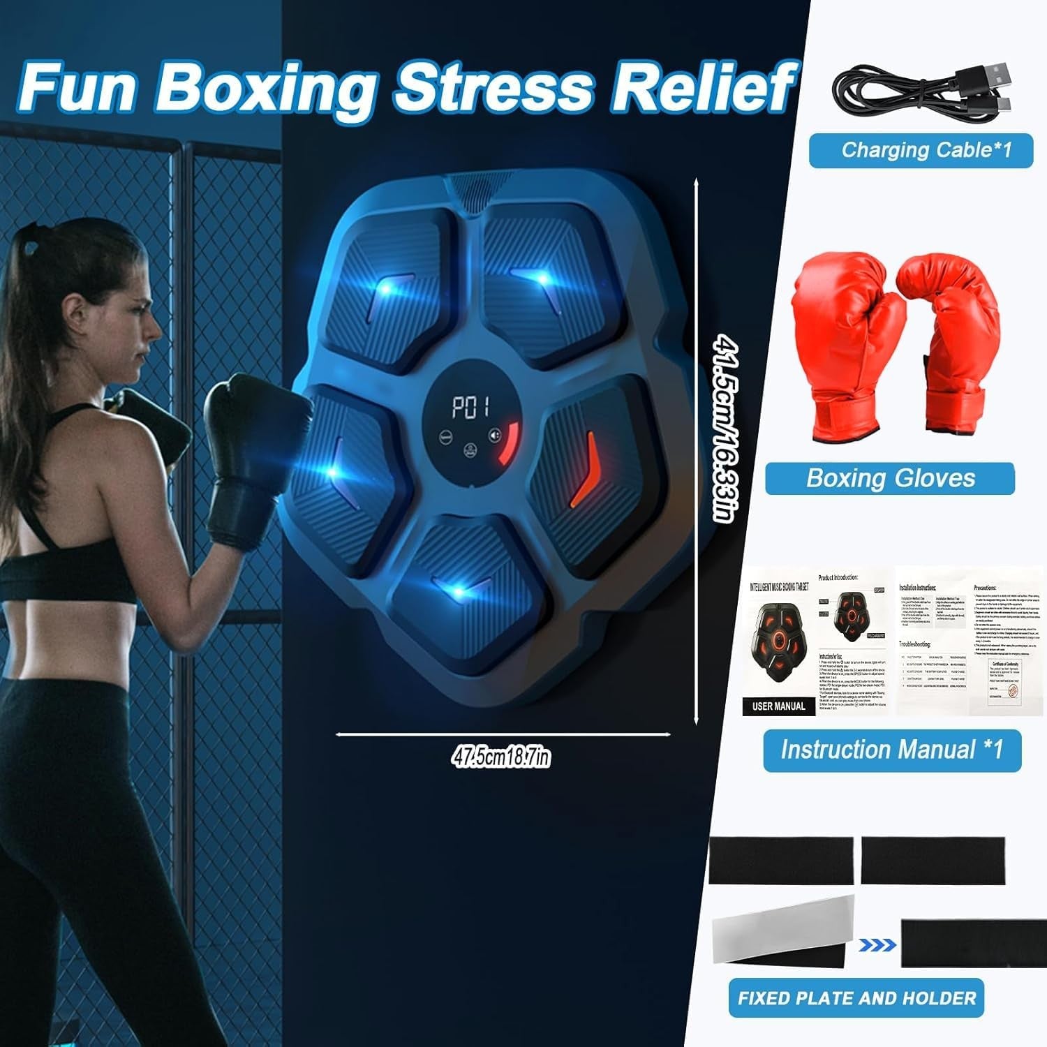 Music Boxing Machine Bluetooth LED Wall Punch Trainer Home Gym Fitness