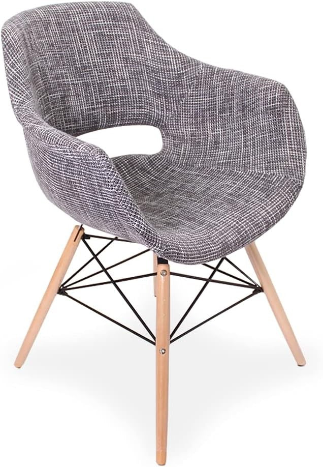 Dark Grey Fabric Armchair Round Tub Chair Wooden Legs