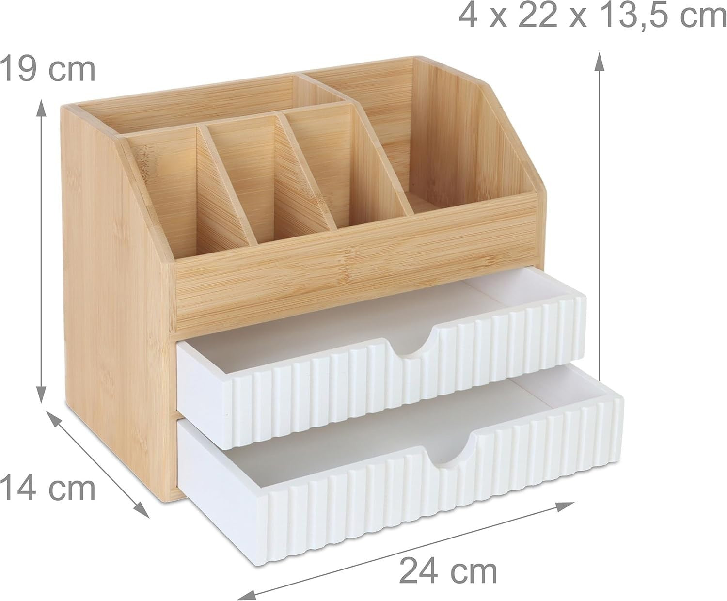 Desk Organiser with Drawers & Compartments – Bamboo Storage Box 19x24x14cm