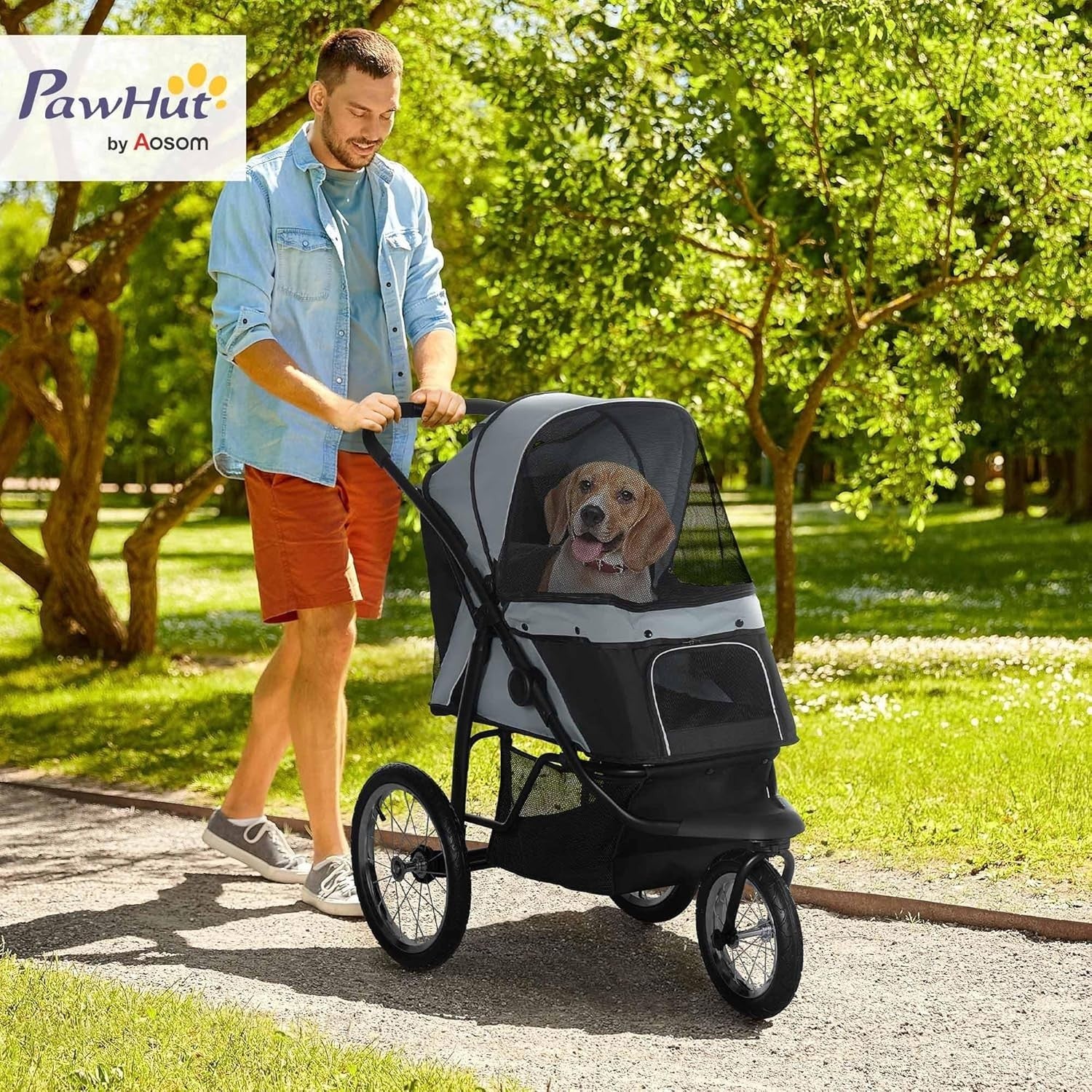 Foldable Dog Stroller for Small & Medium Pets, 3 Wheel Jogger, 20kg