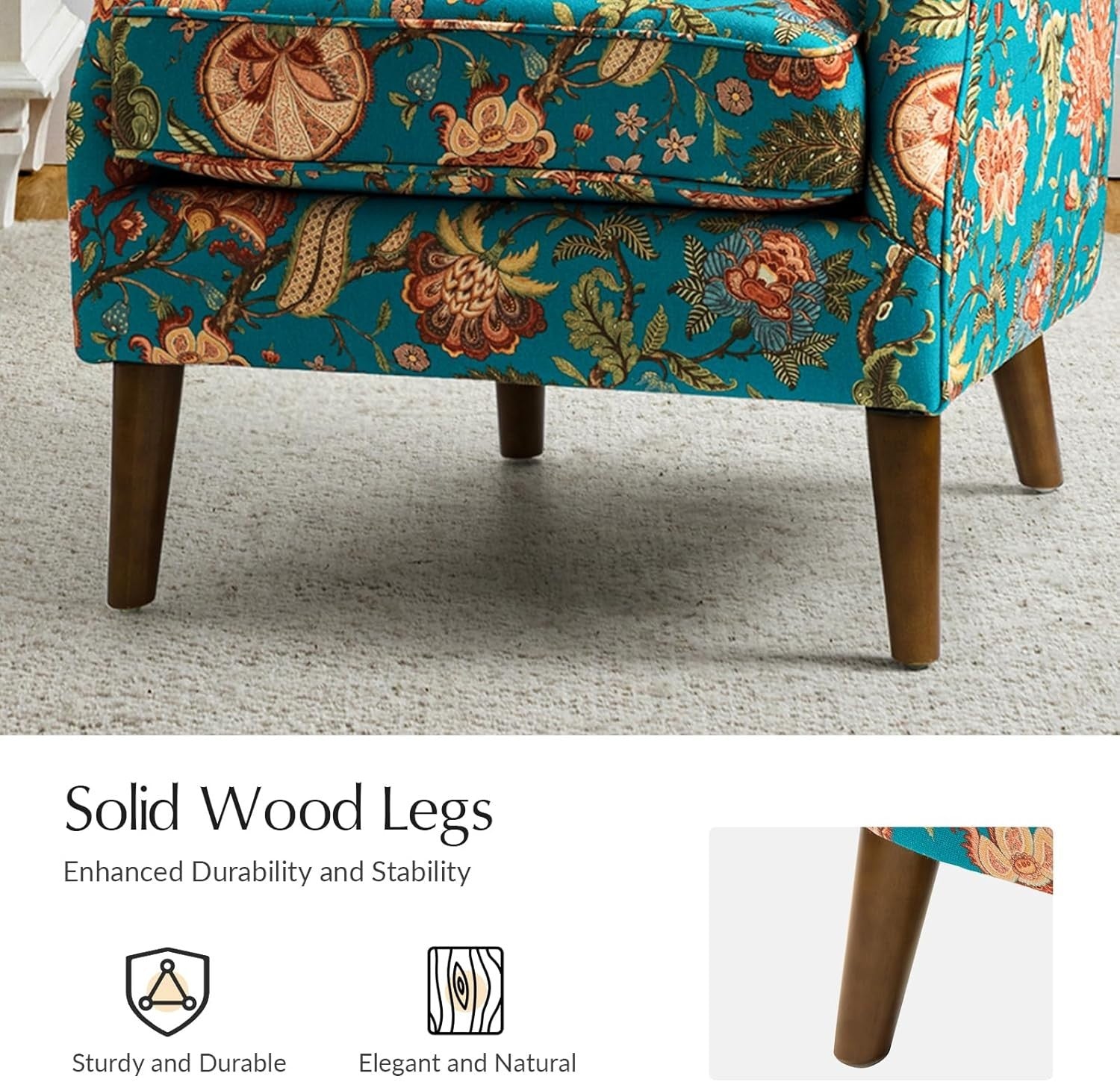 Wingback Accent Armchair Teal Floral Fabric Chair Lounge Office Home
