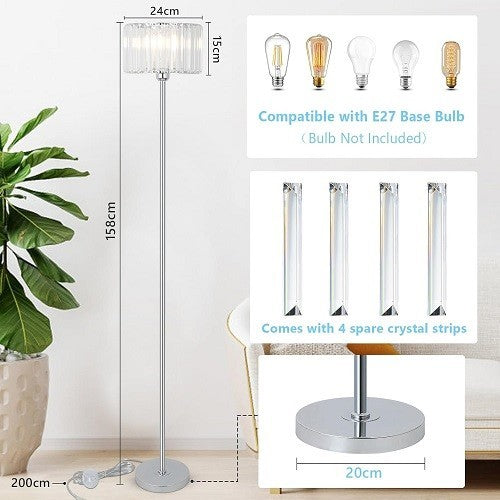 Crystal Floor Lamp Chrome Glass Shade Tall Standing Light Living Room