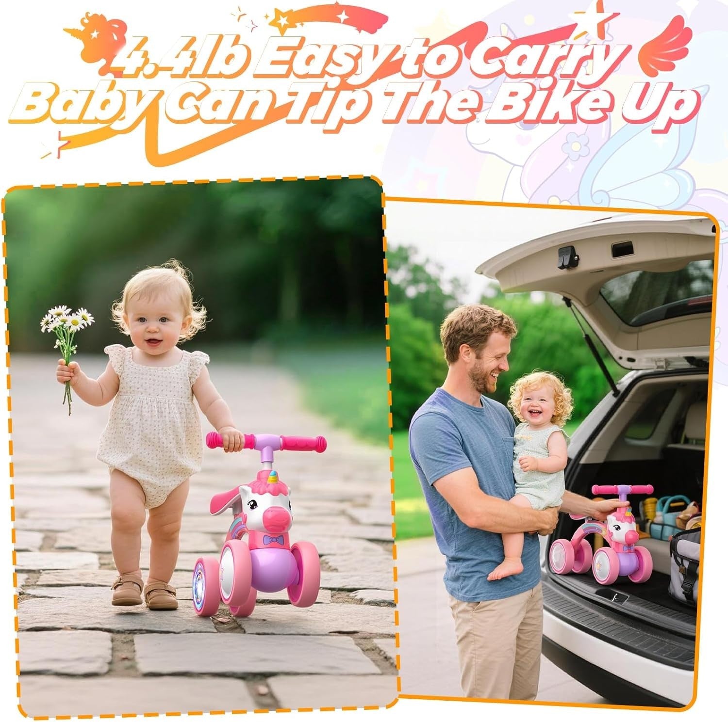 Unicorn Balance Bike Toddler Ride On Toy Light Up Wheels Girls Gift
