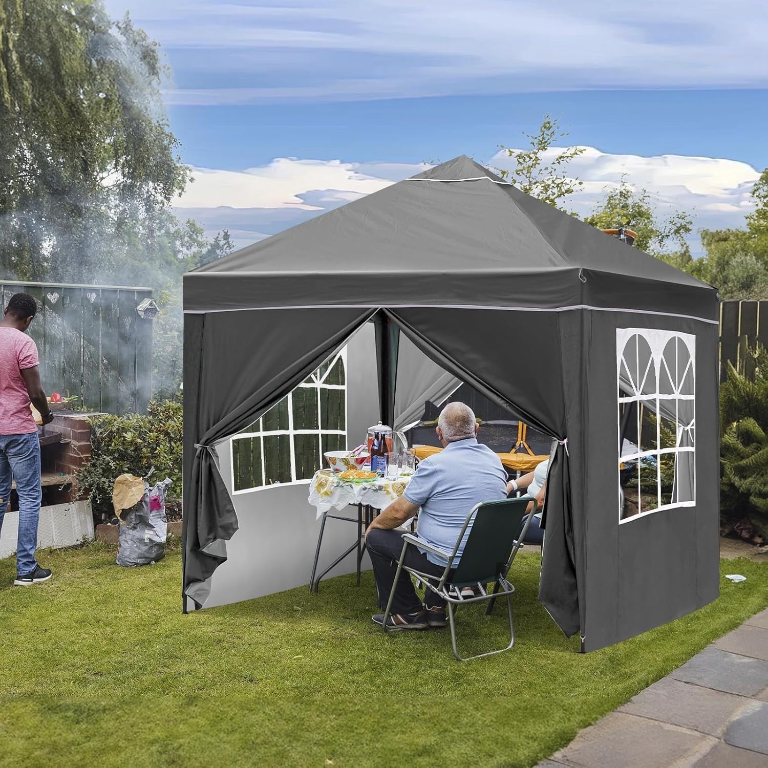 3x3M Grey Pop Up Gazebo With Removable Sides Waterproof Garden Party Tent Canopy