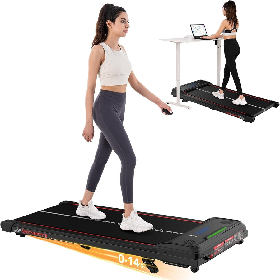 Portable Under Desk Walking Treadmill 0-14% Incline 6KM/H Home Office Gym