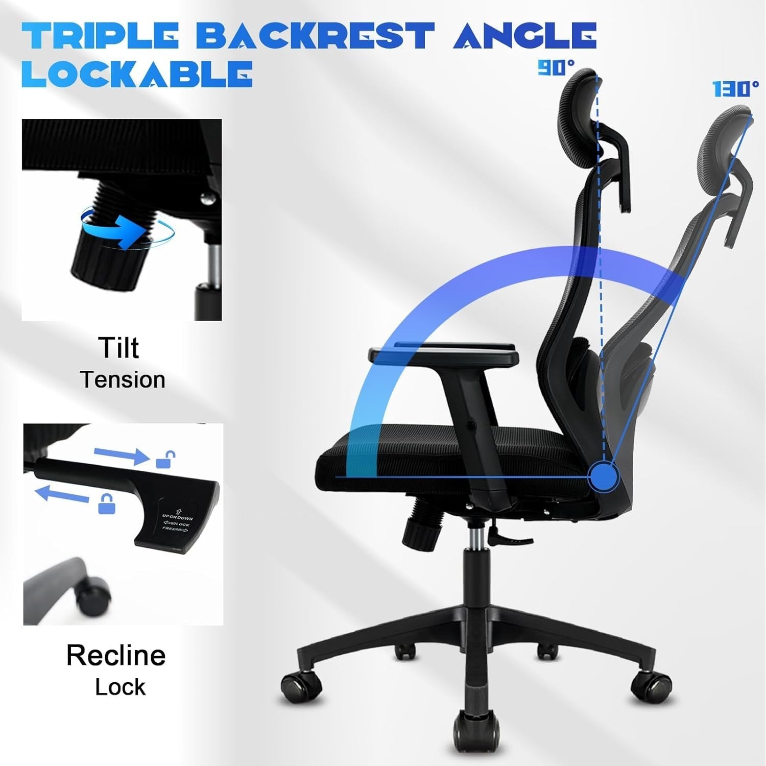 Oversized Ergonomic Mesh Office Chair Lumbar Support Recliner Desk Seat