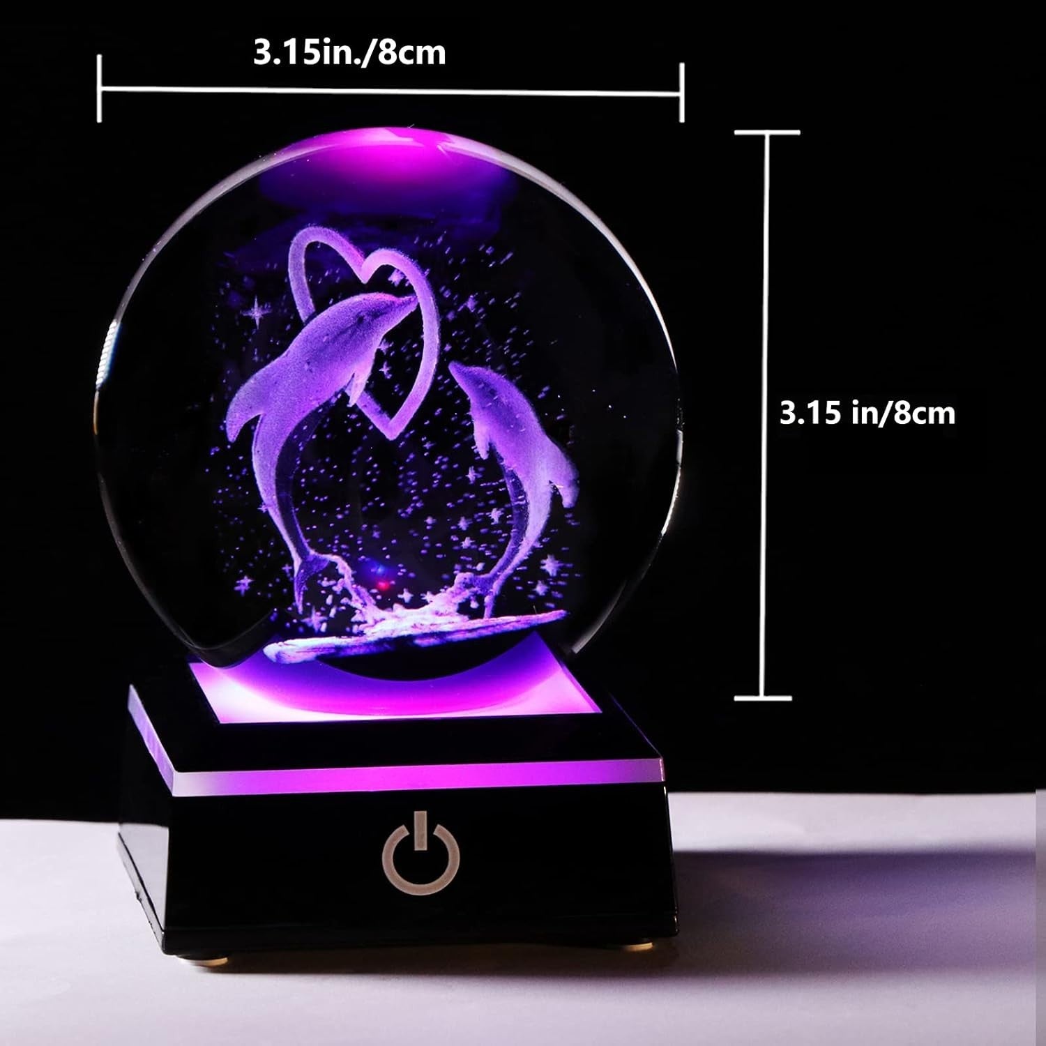 3D Crystal Dolphin LED Light Globe 80mm Glass Ornament Romantic Ocean Gift Decor