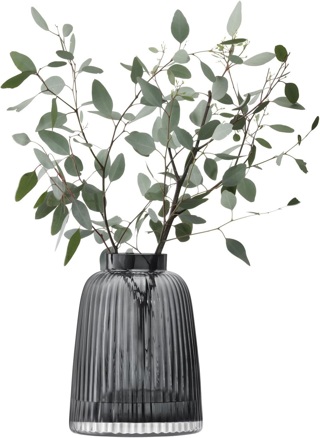 Grey Pleated Glass Vase 26cm Tall Modern Decorative Flower Vase Home Decor