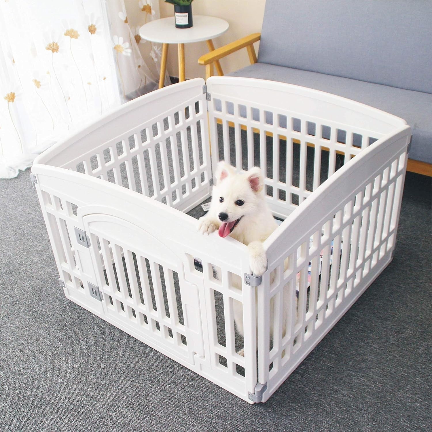 Foldable Puppy Playpen Indoor Dog Exercise Pen with Secure Door
