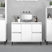 White Under Sink Bathroom Cabinet 80cm Modern Vanity Unit with Drawers & Door