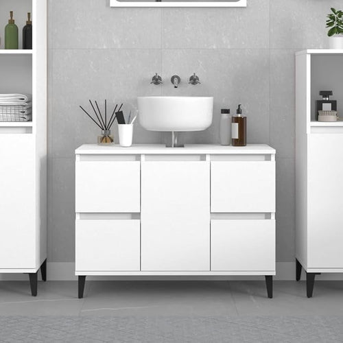 White Under Sink Bathroom Cabinet 80cm Modern Vanity Unit with Drawers & Door