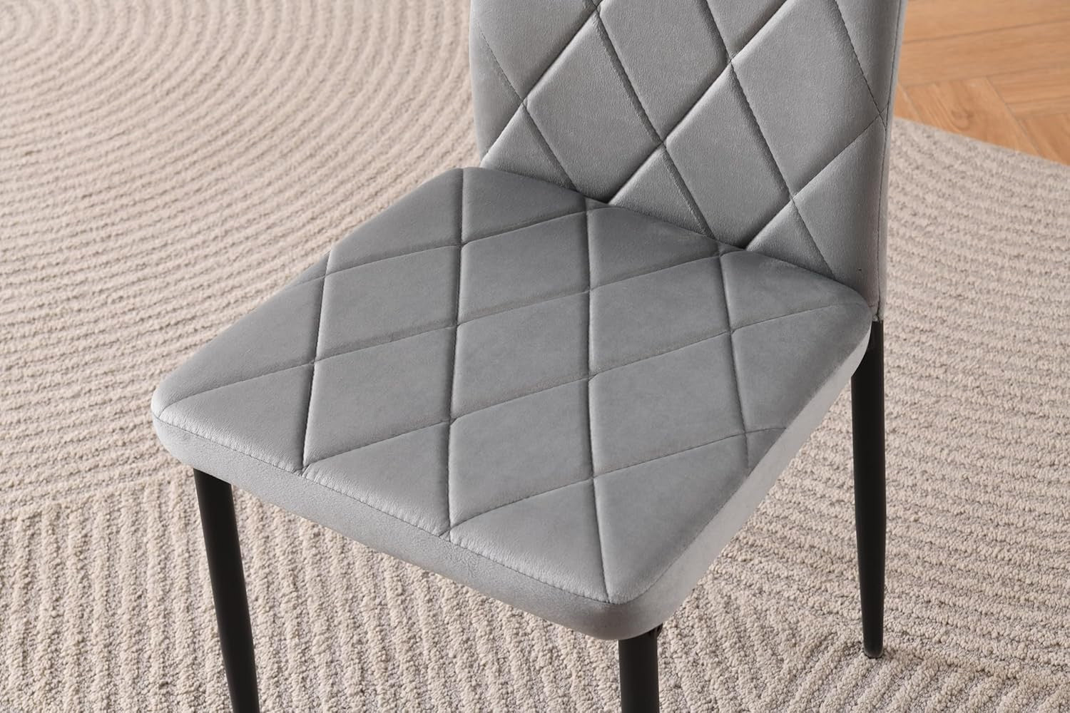 Modern White Dining Table Set 4 Seater w/ Grey Chairs for Small Space