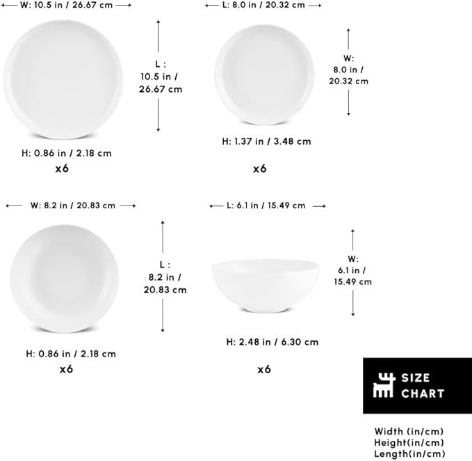 24pc White Bone China Dinner Set for 6 Plates Bowls Elegant Tableware