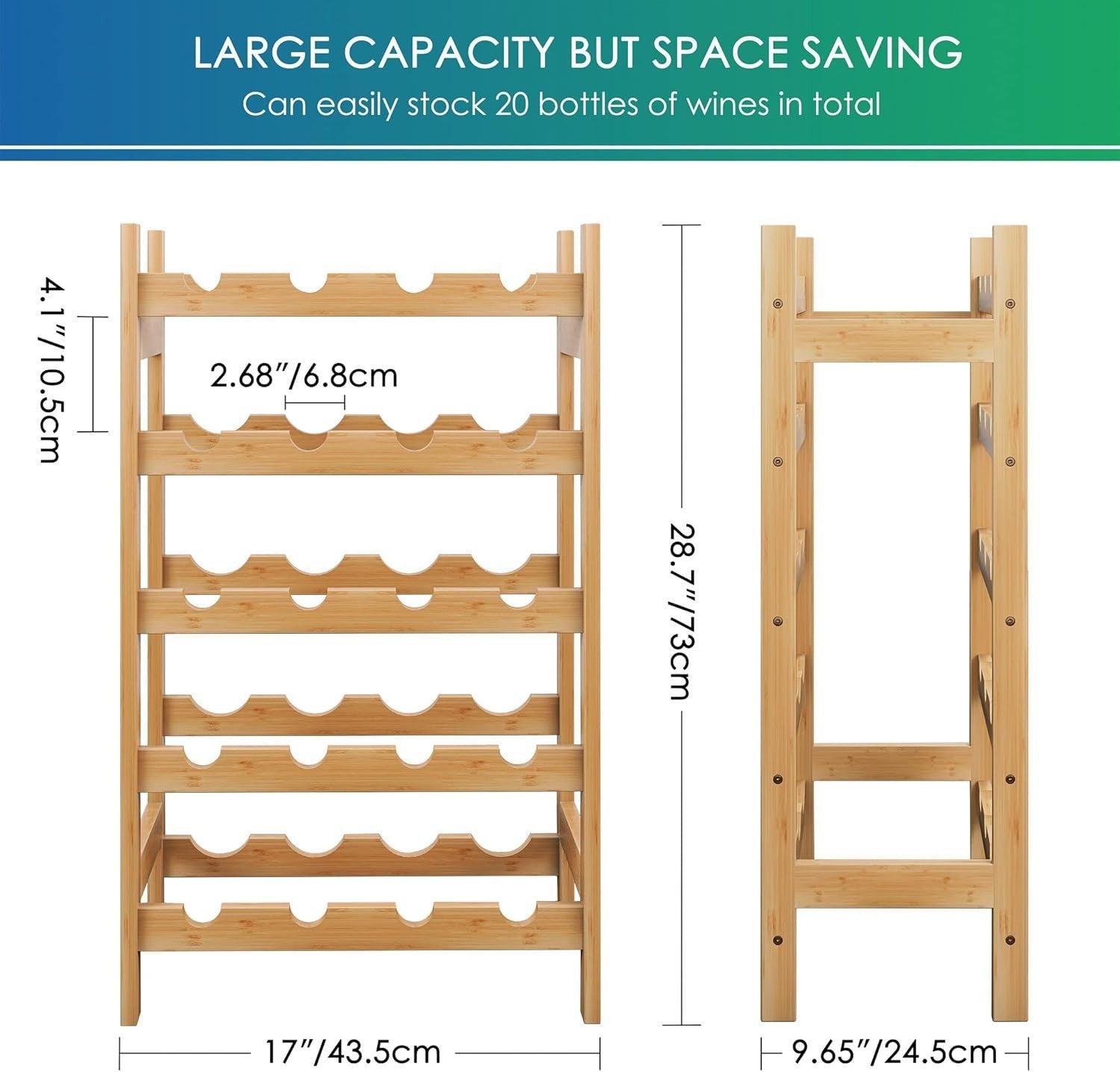 5 Tier Wooden Wine Rack 20 Bottle Storage Shelf Free Standing Natural Wood