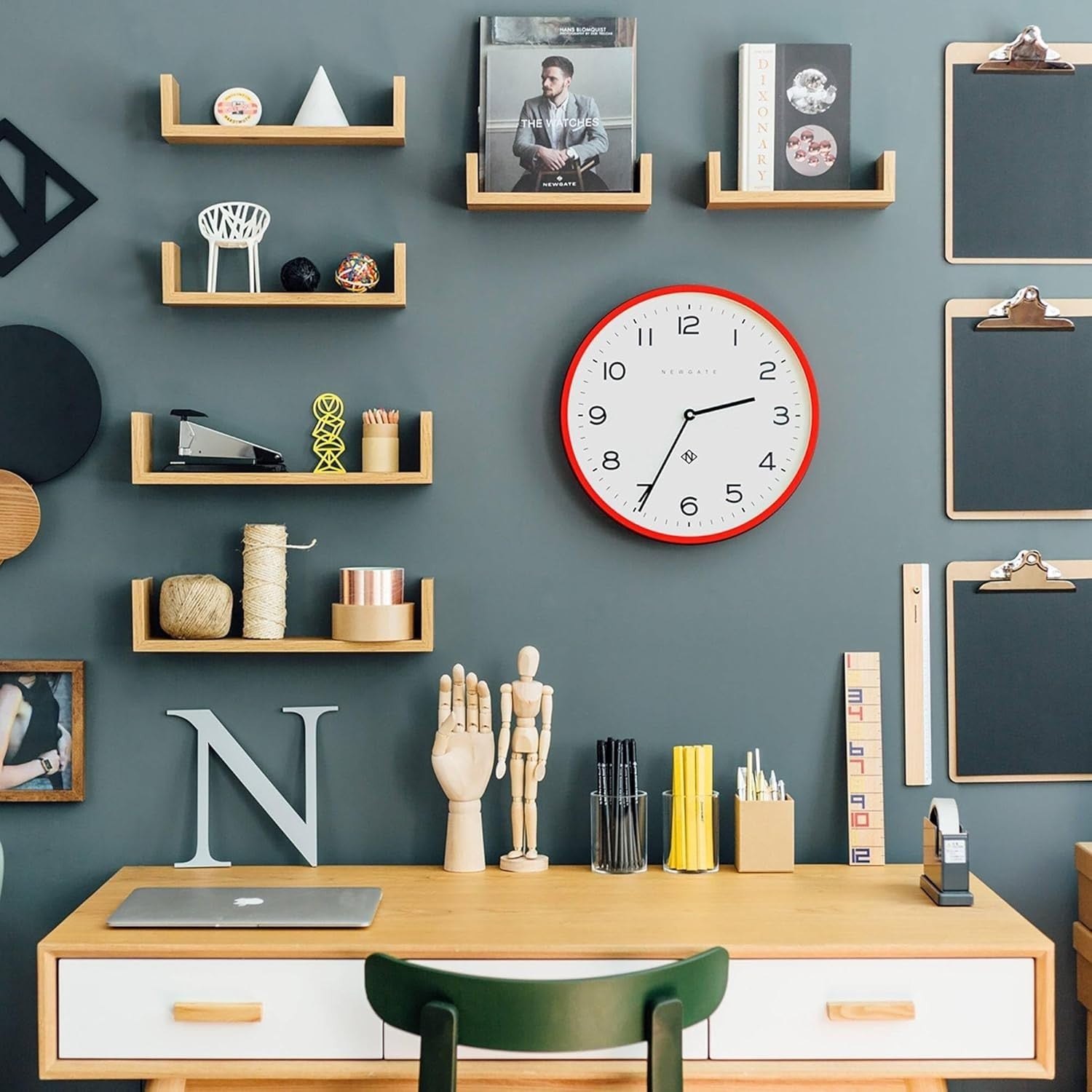 Large 37cm Red Round Wall Clock | Silent Sweep Quartz | Kitchen, Living Room