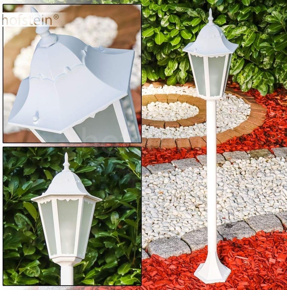 Hong Kong Frost Outdoor Floor Lamp, White Antique Look Path Light, E27 Socket