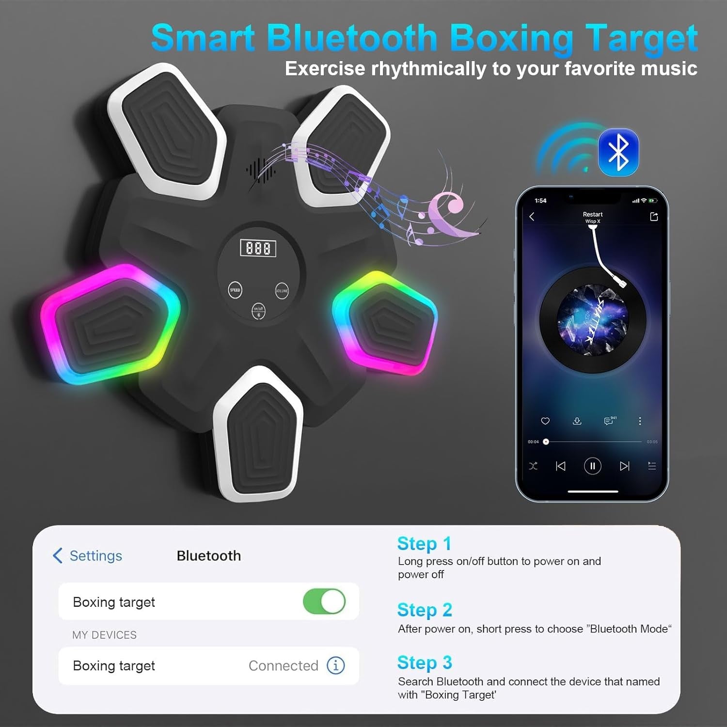 Music Boxing Machine Bluetooth LED Punch Pad Wall Mount Smart Home