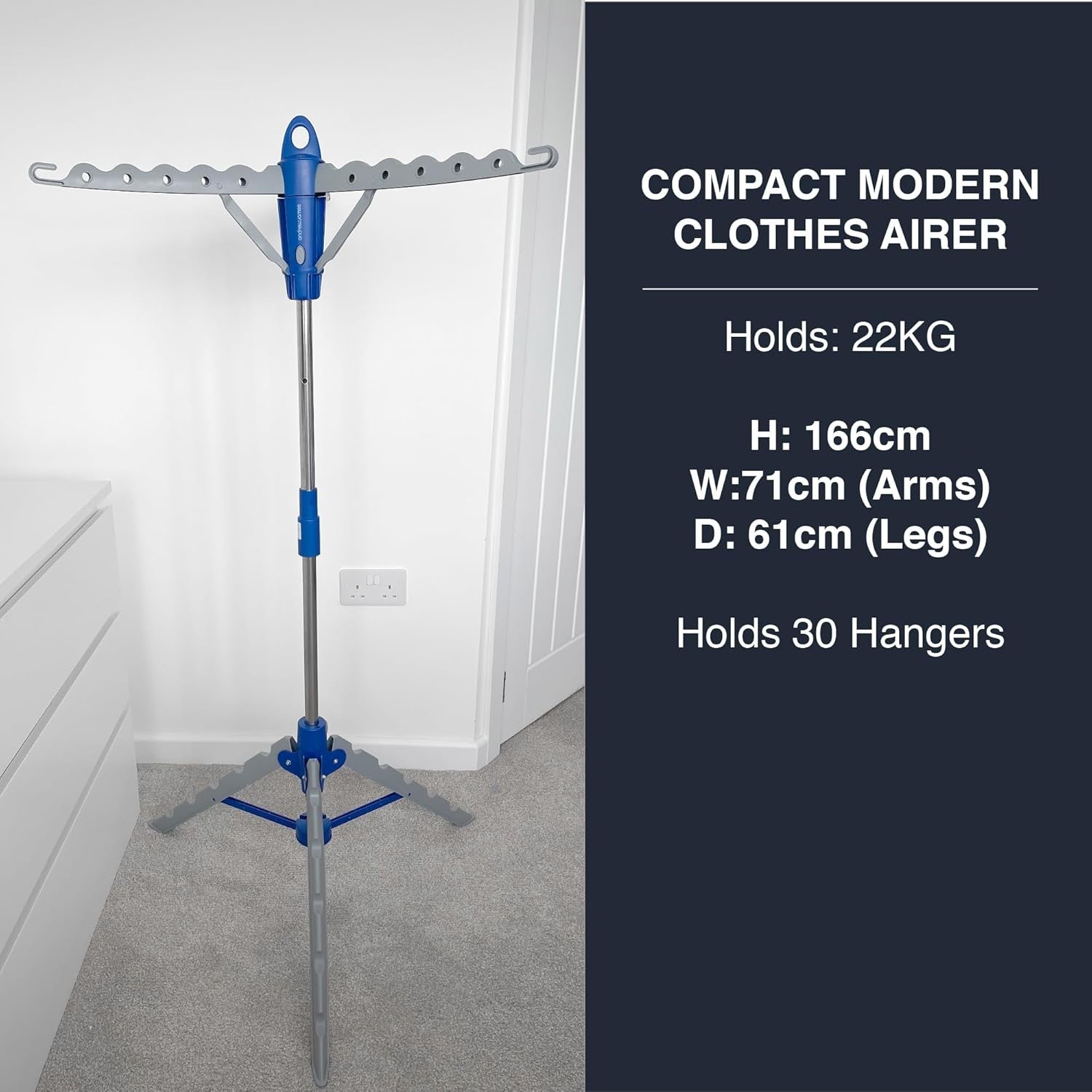 Collapsible Clothes Rail Airer Tripod Folding Drying Rack 166cm Heavy Duty