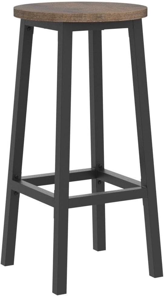 Industrial Bar Stools Set of 2 Rustic Brown Round Seat 65cm High