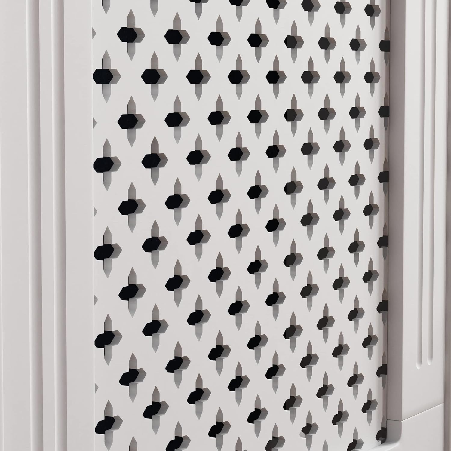Small White Radiator Cover | Traditional Cross Pattern MDF Cabinet