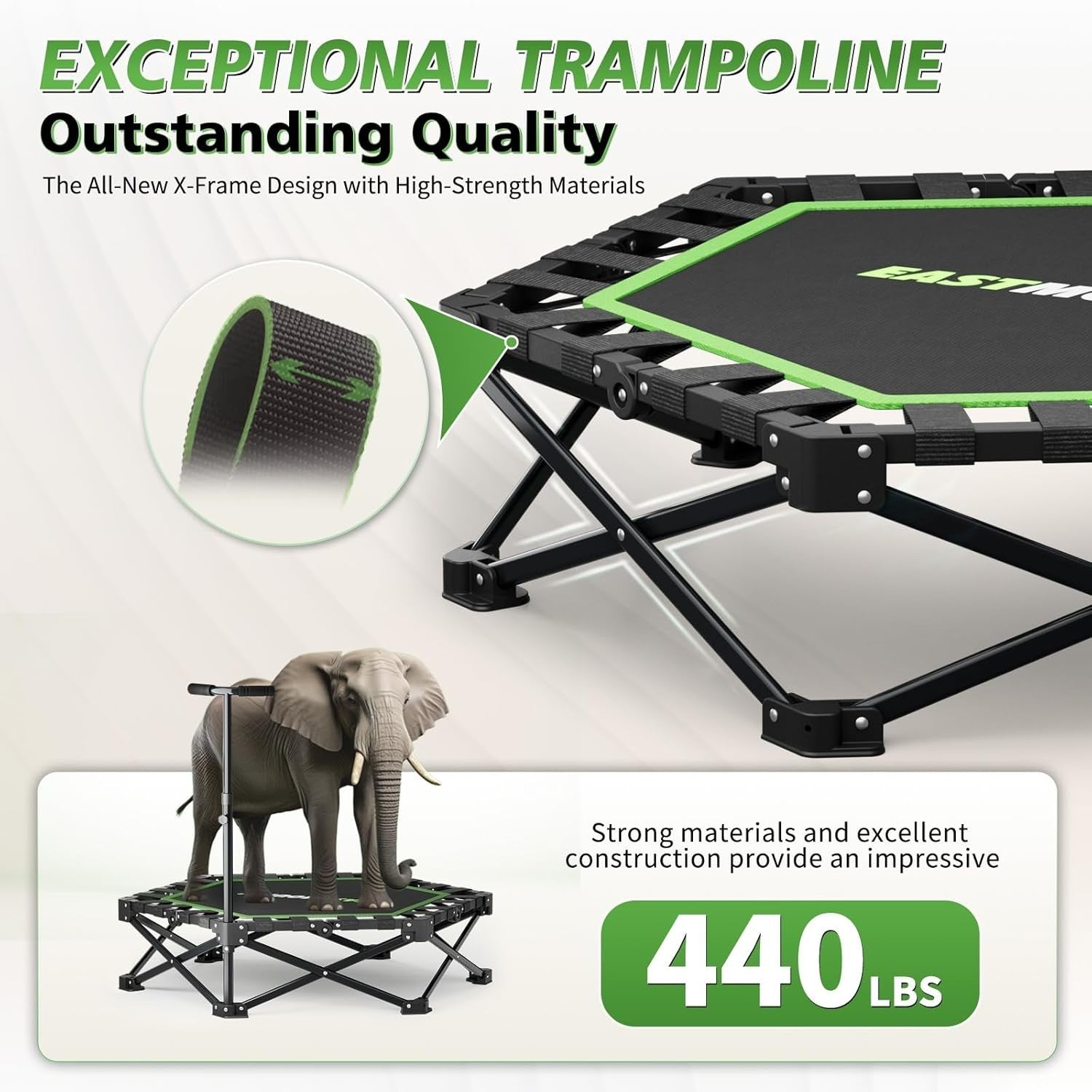 42in Folding Fitness Rebounder Trampoline Silent Bungee Handle 440lb
