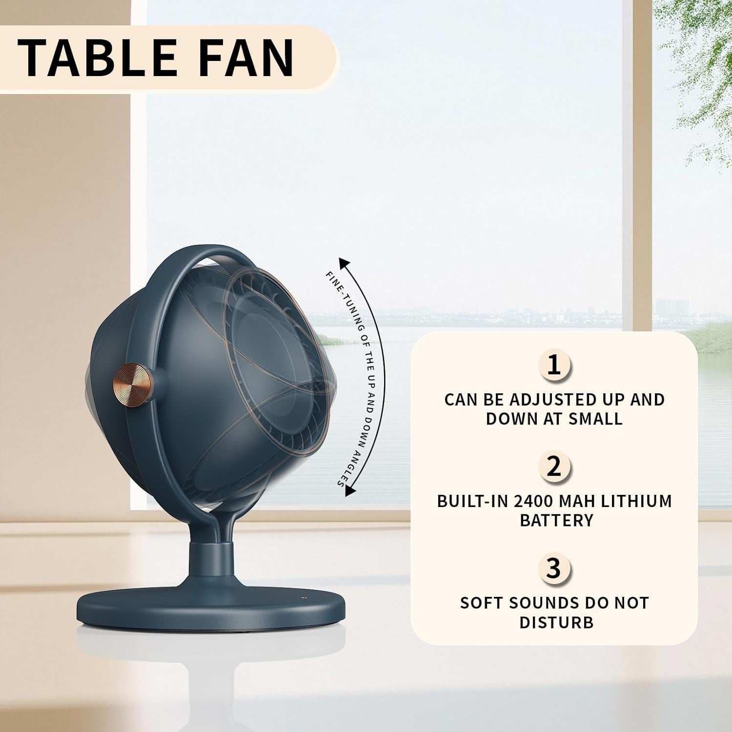 7.5-Inch Rechargeable Desk Fan – Quiet 3-Speed Portable Table Fan for Bedroom