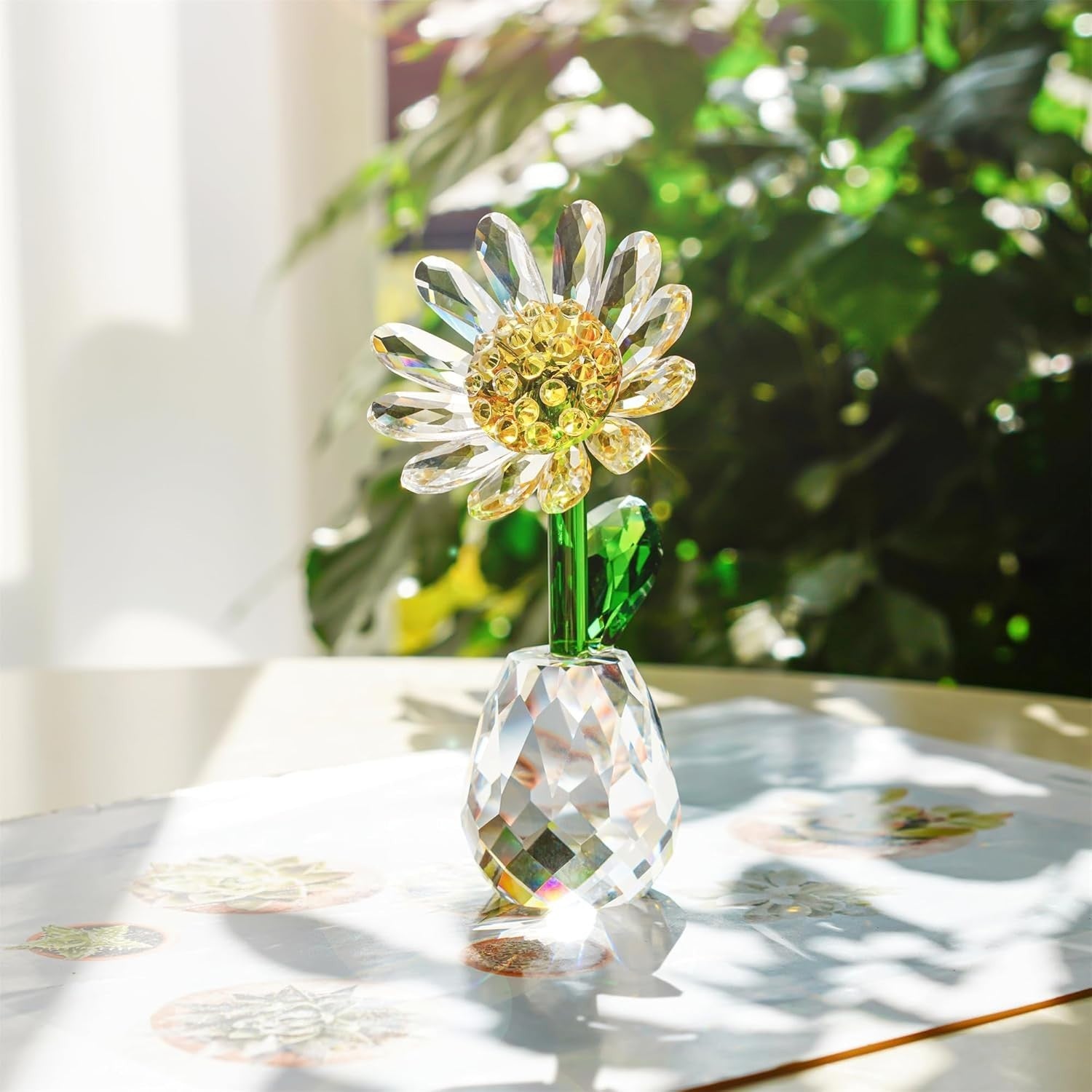 Yellow Crystal Daisy Figurine • K9 Glass Flower Ornament • Elegant Home Décor