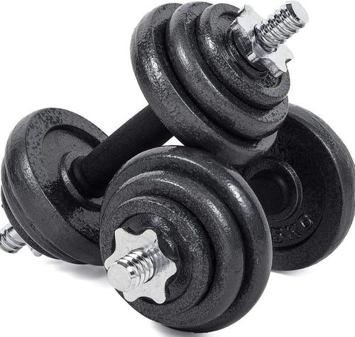 Adjustable Dumbbell & Barbell Set Cast Iron Weights Spinlock Home Gym