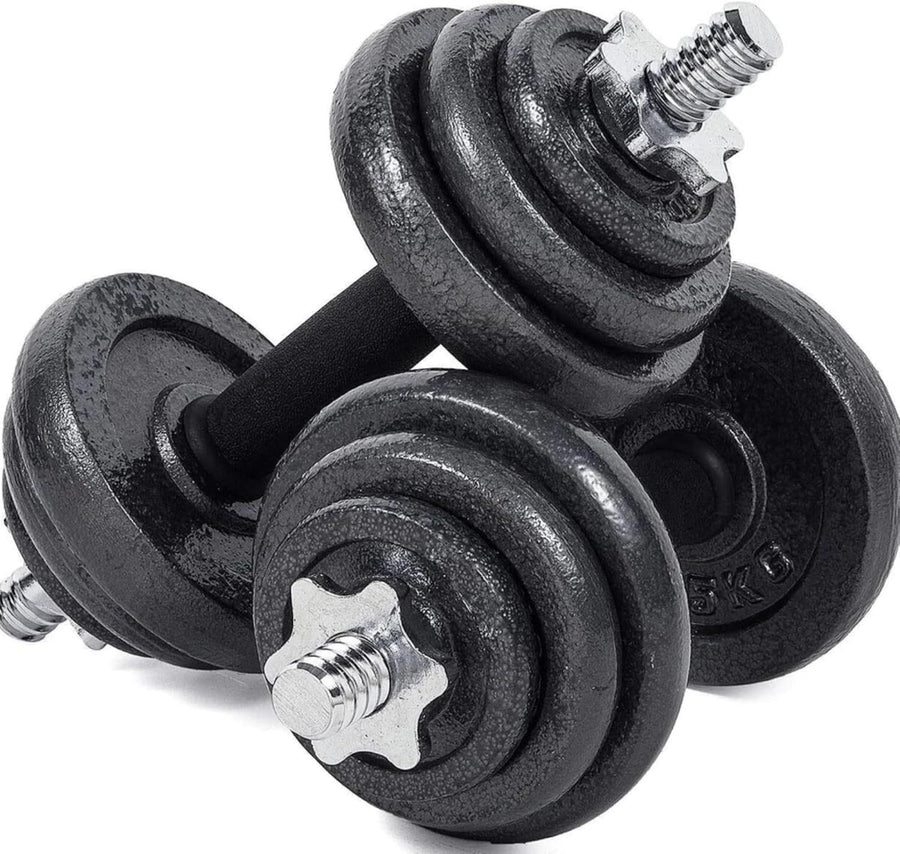 Adjustable Dumbbell & Barbell Set Cast Iron Weights Spinlock Home Gym