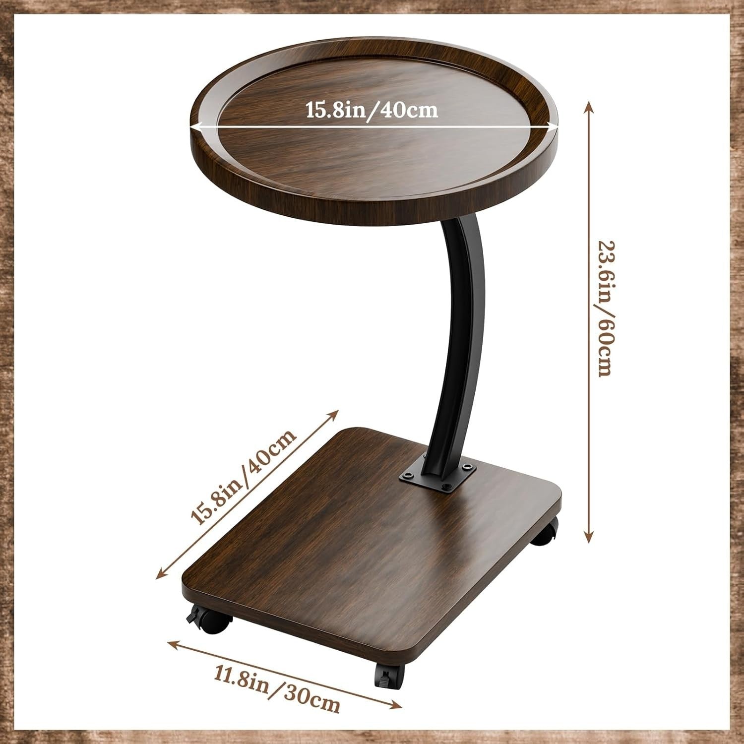 2-Tier C-Shaped Side Table with Casters Modern Small Sofa Bed Tray Table