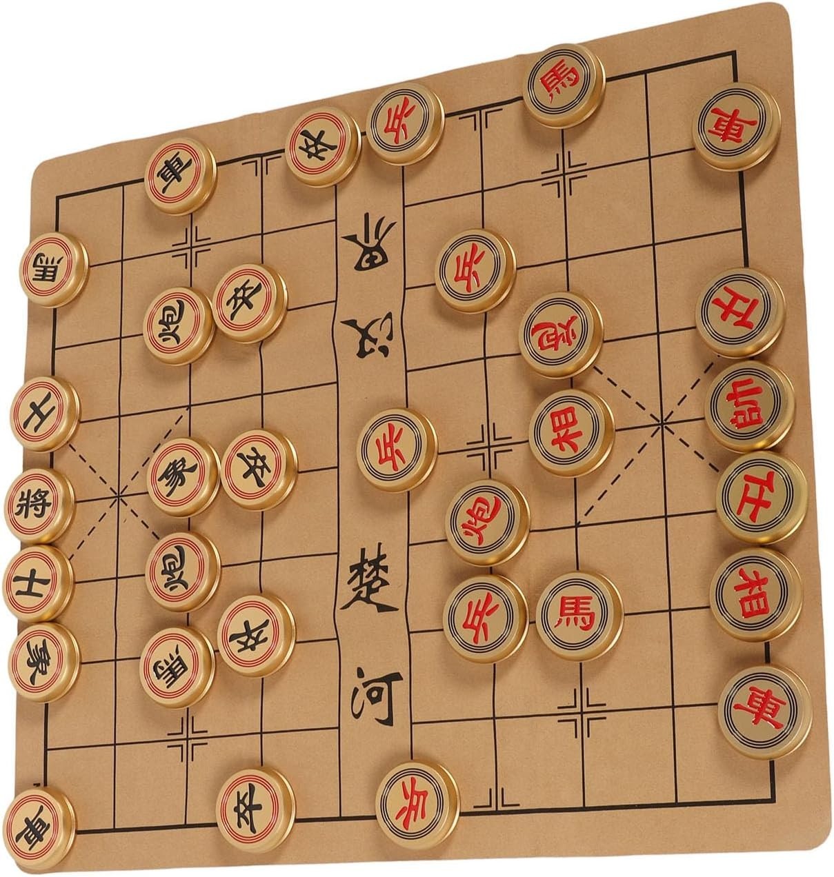 Golden Xiangqi Chinese Chess Set Aluminum Pieces Storage Case