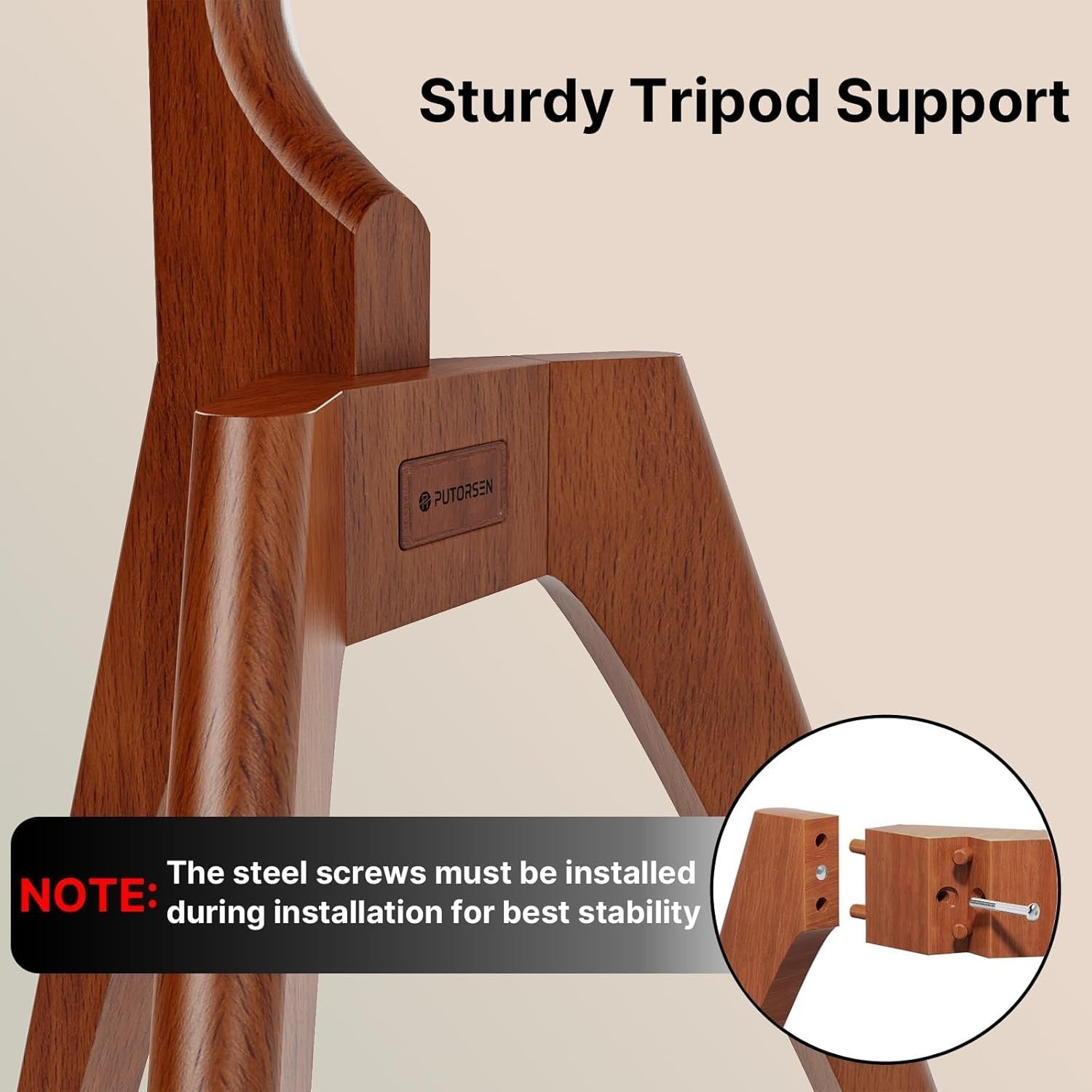Wooden TV Stand Tripod 45–65” Adjustable Media Shelf Swivel Floor Mount