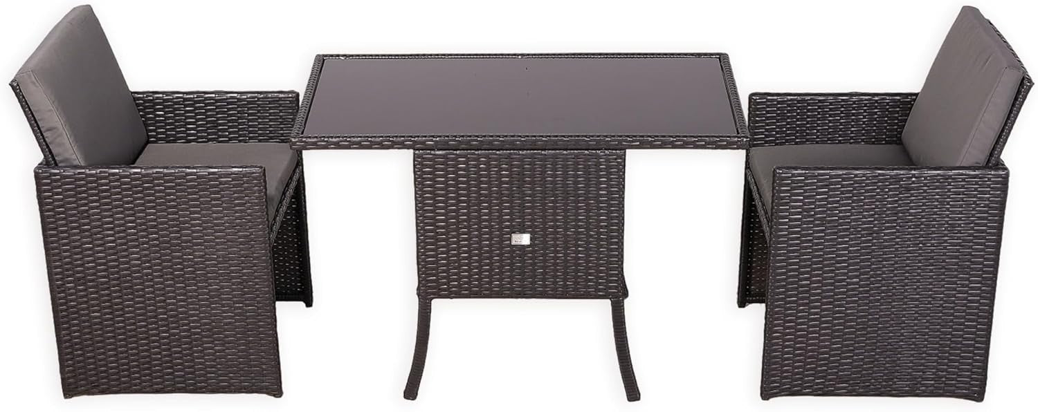 3 Piece Rattan Cube Bistro Set Patio Table Chairs Space Saving Balcony Dining