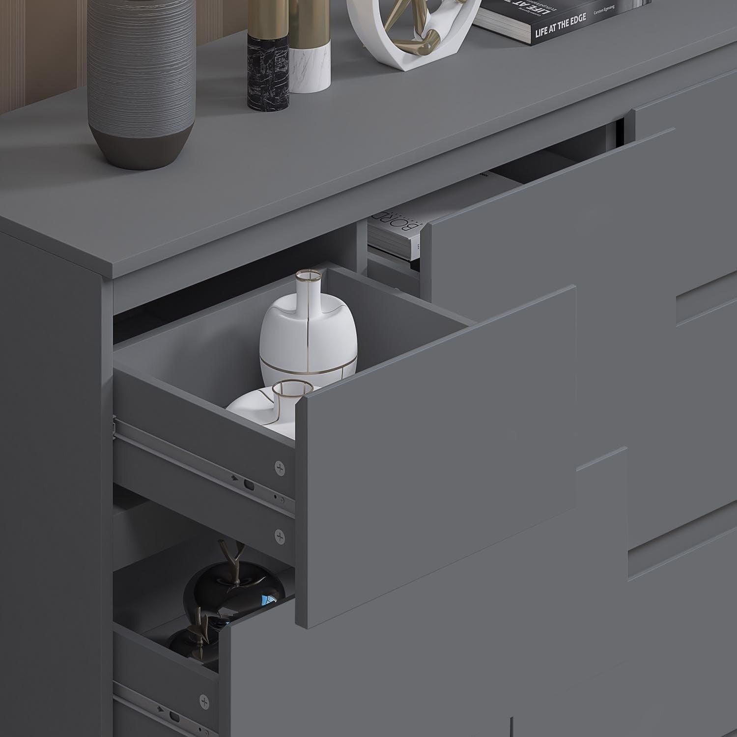 Matt Dark Grey 7 Drawer Chest Modern Storage Unit Bedroom Office