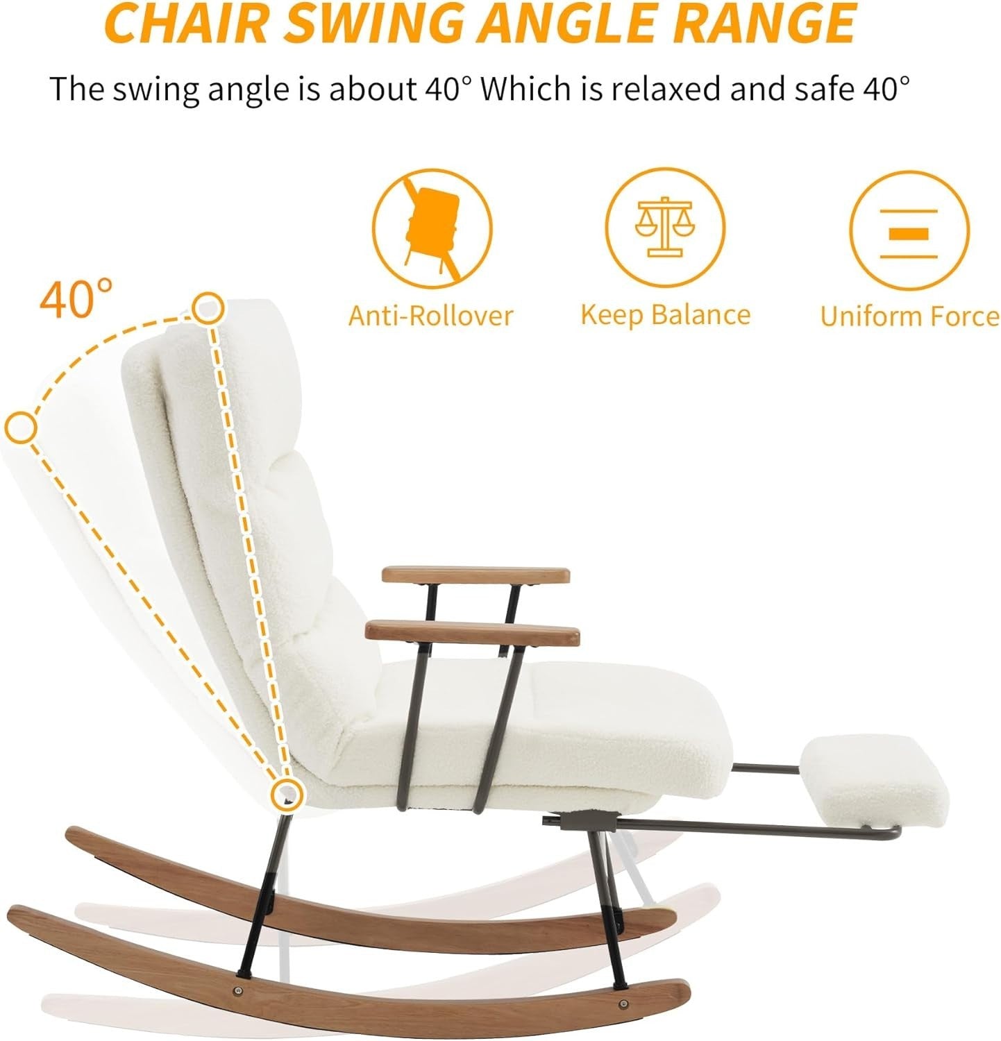 Mid-Century Rocking Chair with Footstool – Bouclé, Tufted, Wood Legs