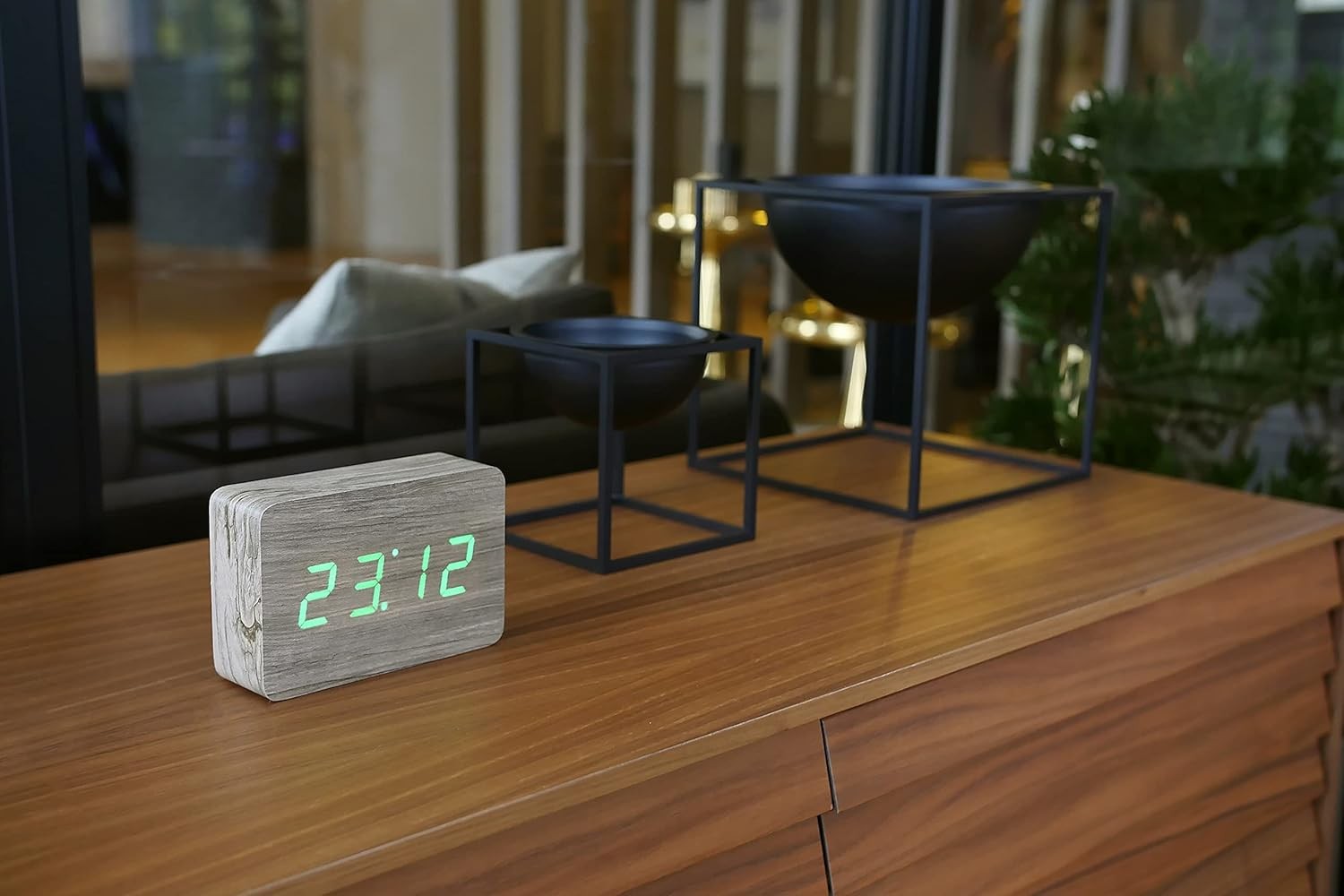 Wood Digital Alarm Clock LED Display Silent Click Control Bedside Desk Clock