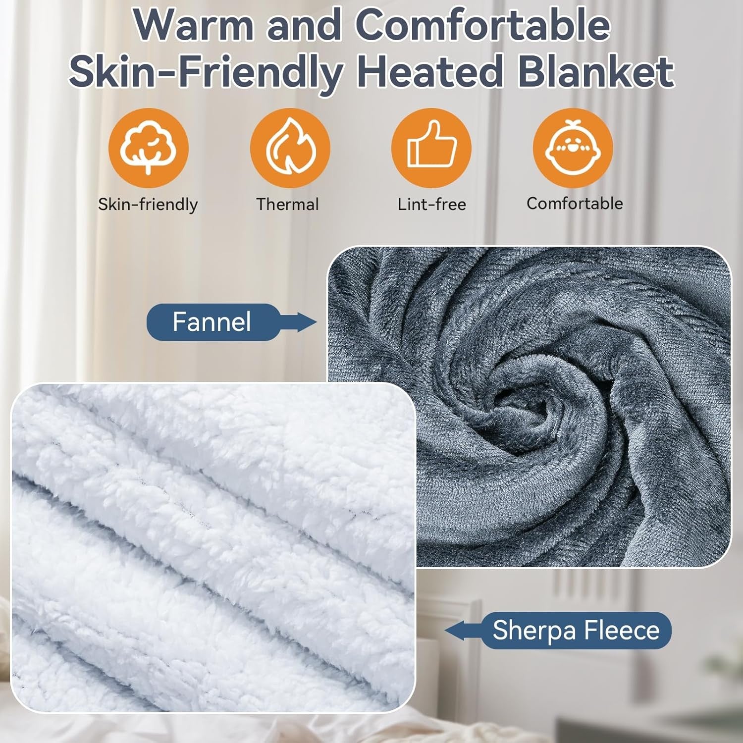 Electric Heated Throw Blanket 160x130cm 9 Heat Levels Auto Off Washable