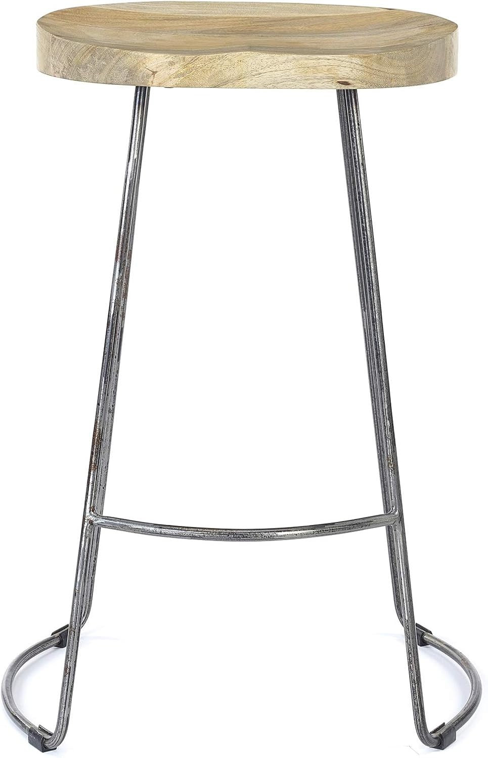 Designer Kitchen Bar Stool | Gun Metal Frame Wood Seat 70cm High
