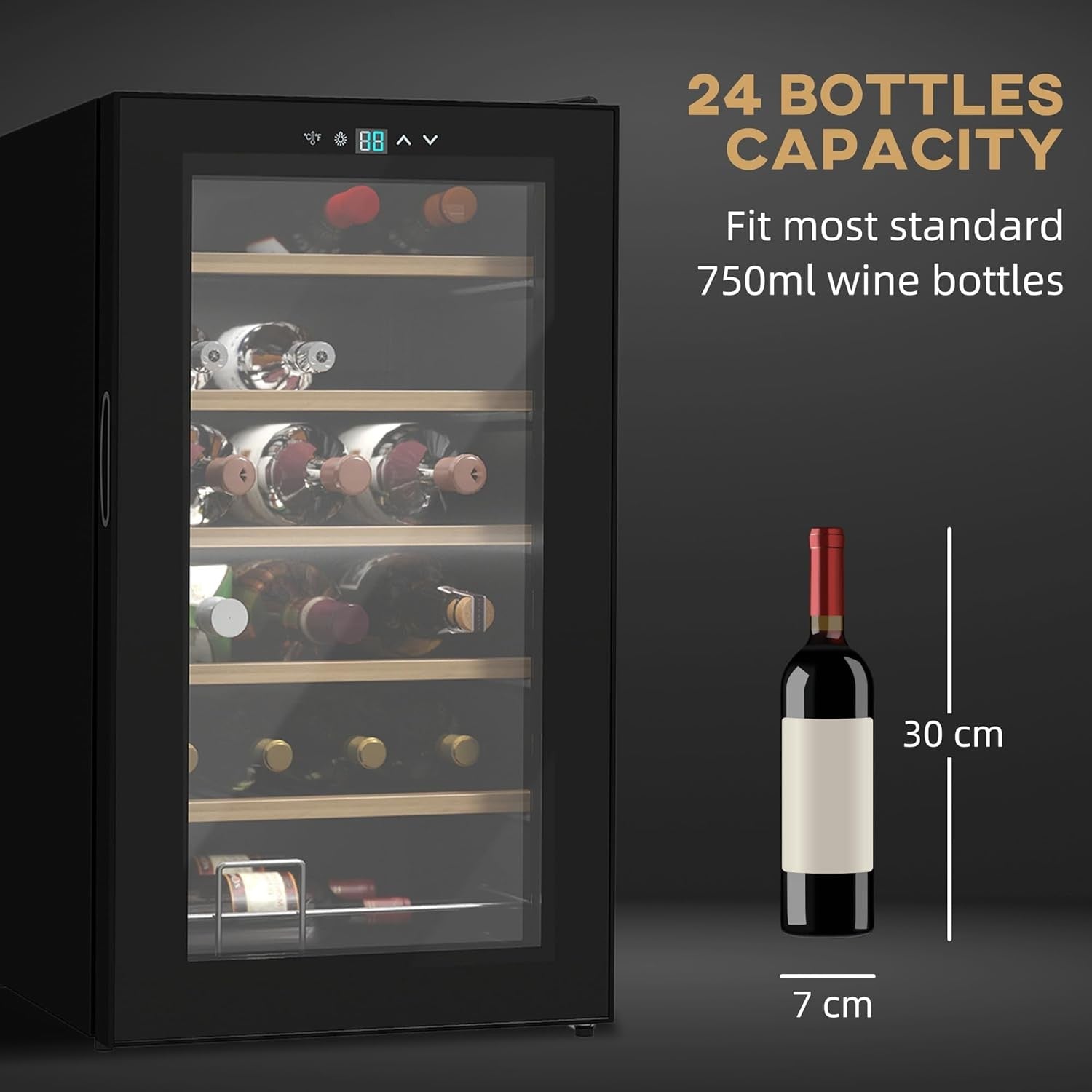 24 Bottle Wine Cooler Fridge Glass Door LED Touch Control Freestanding