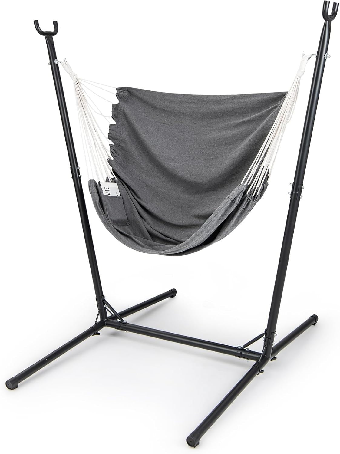 Dark Grey Hammock Chair with Stand | 6-Level Adjustable Swing Seat Indoor Outdoo