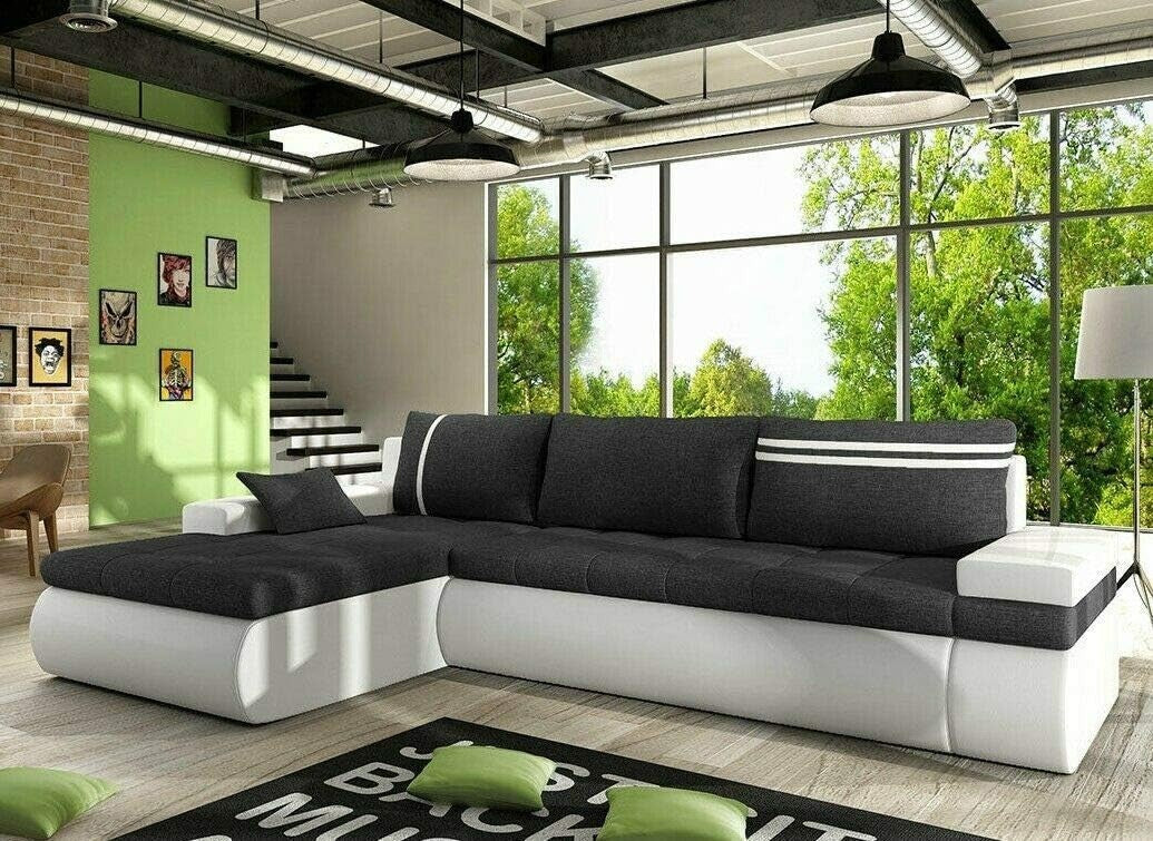 Modern L Shape Corner Sofa Bed 4 Seater White Brown Chaise Lounge