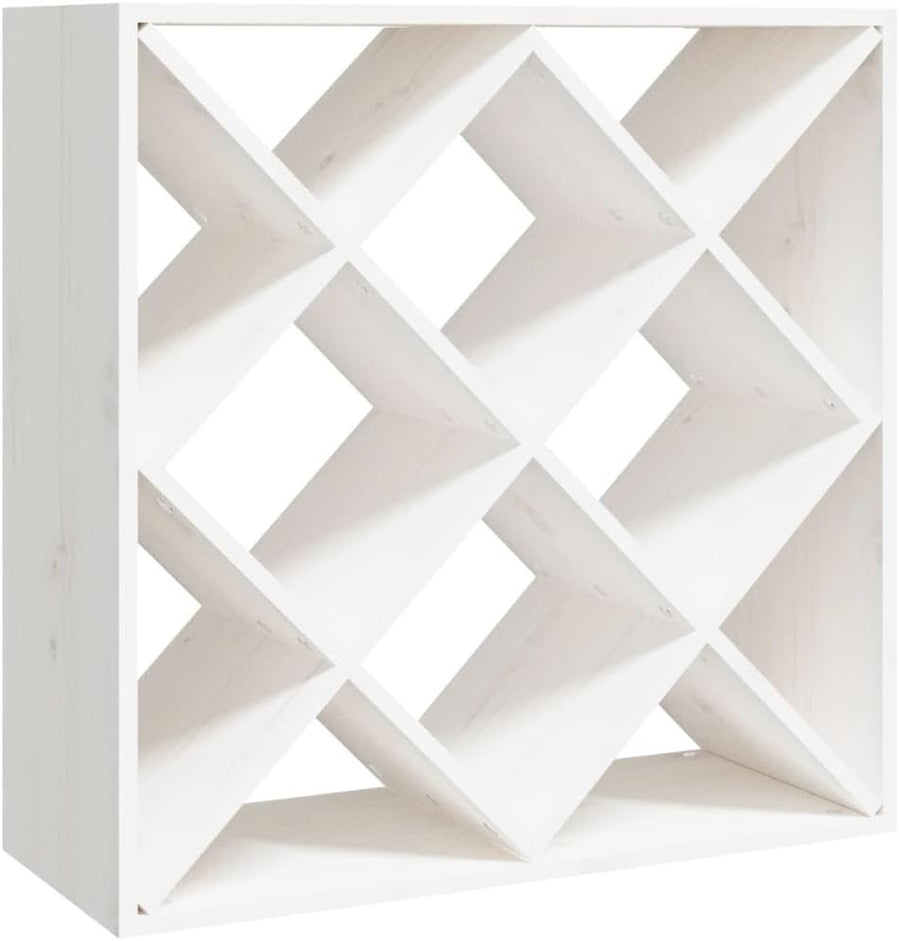 Rustic White Wine Rack Cabinet Solid Pine Wood 12 Bottle Storage Display Shelf