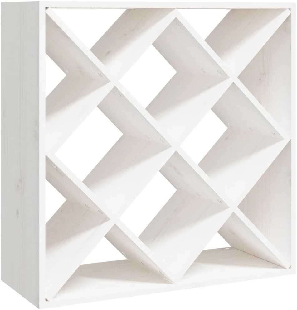 Rustic White Wine Rack Cabinet Solid Pine Wood 12 Bottle Storage Display Shelf
