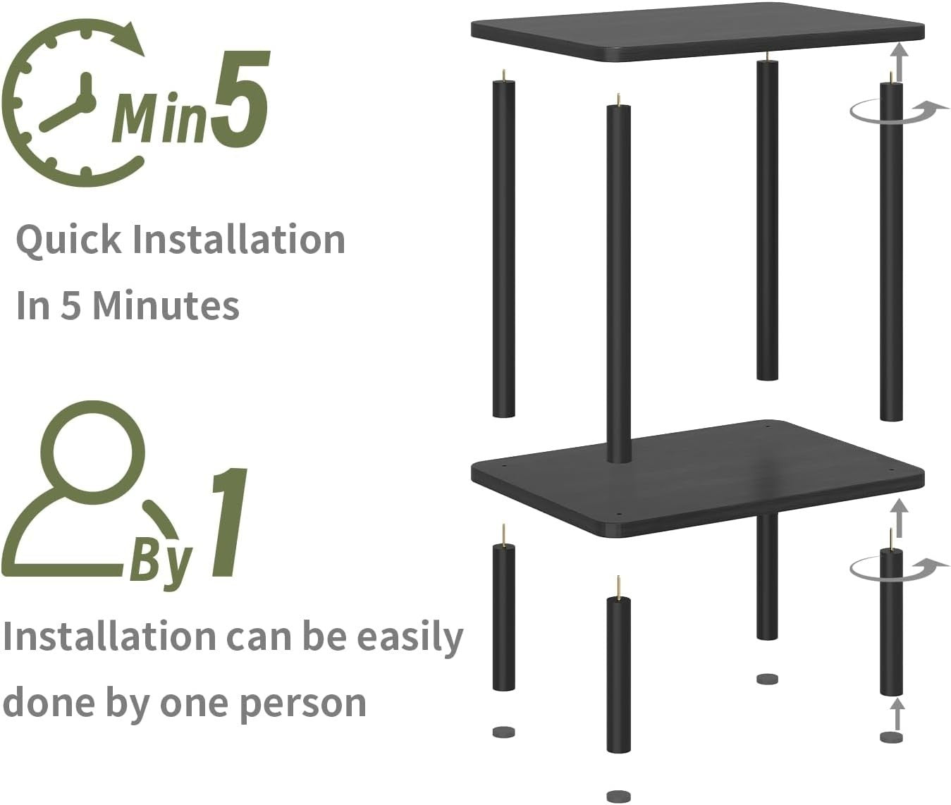 Compact 2-Tier Wooden Side Table, Narrow Bedside Storage, Black Finish