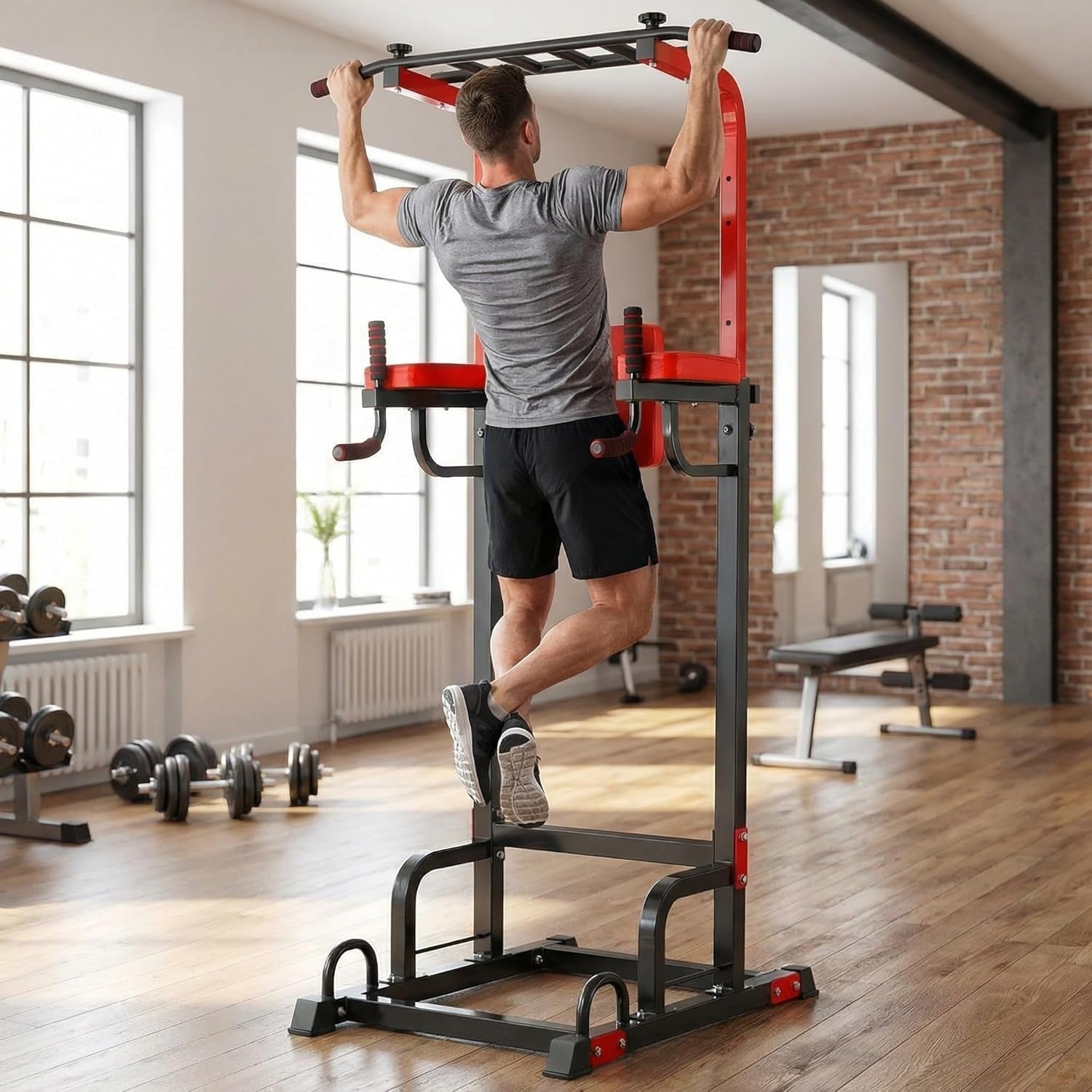 Red Multifunction Power Tower Pull-Up Dip Station Home Gym 200kg
