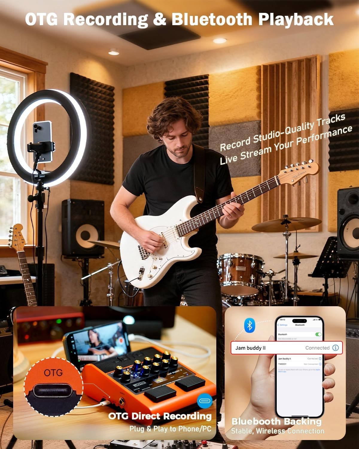 Portable Guitar Amp 10W Multi Effects Bluetooth Looper Drum