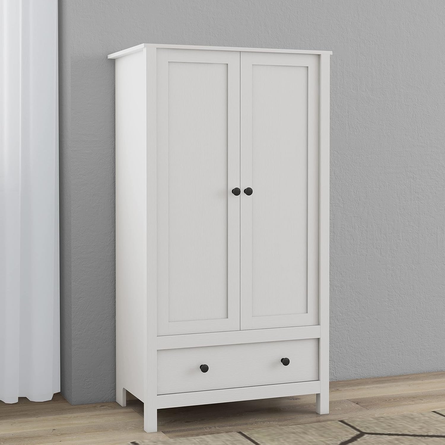 White 2 Door Wardrobe with Drawer Hanging Rail Modern Bedroom Storage