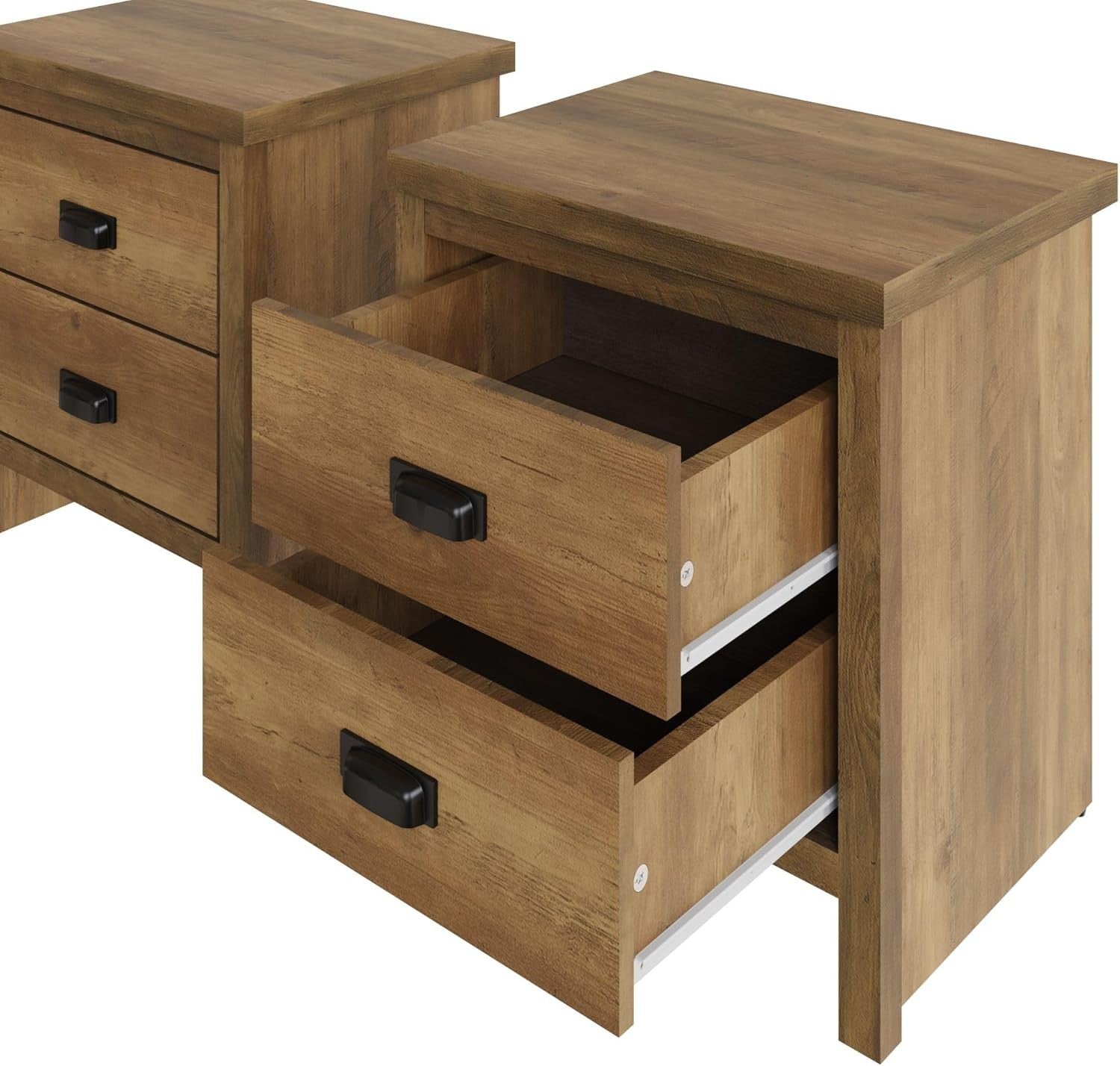 Pair of Oak 2 Drawer Bedside Tables | Rustic Wooden Nightstands with Shelf