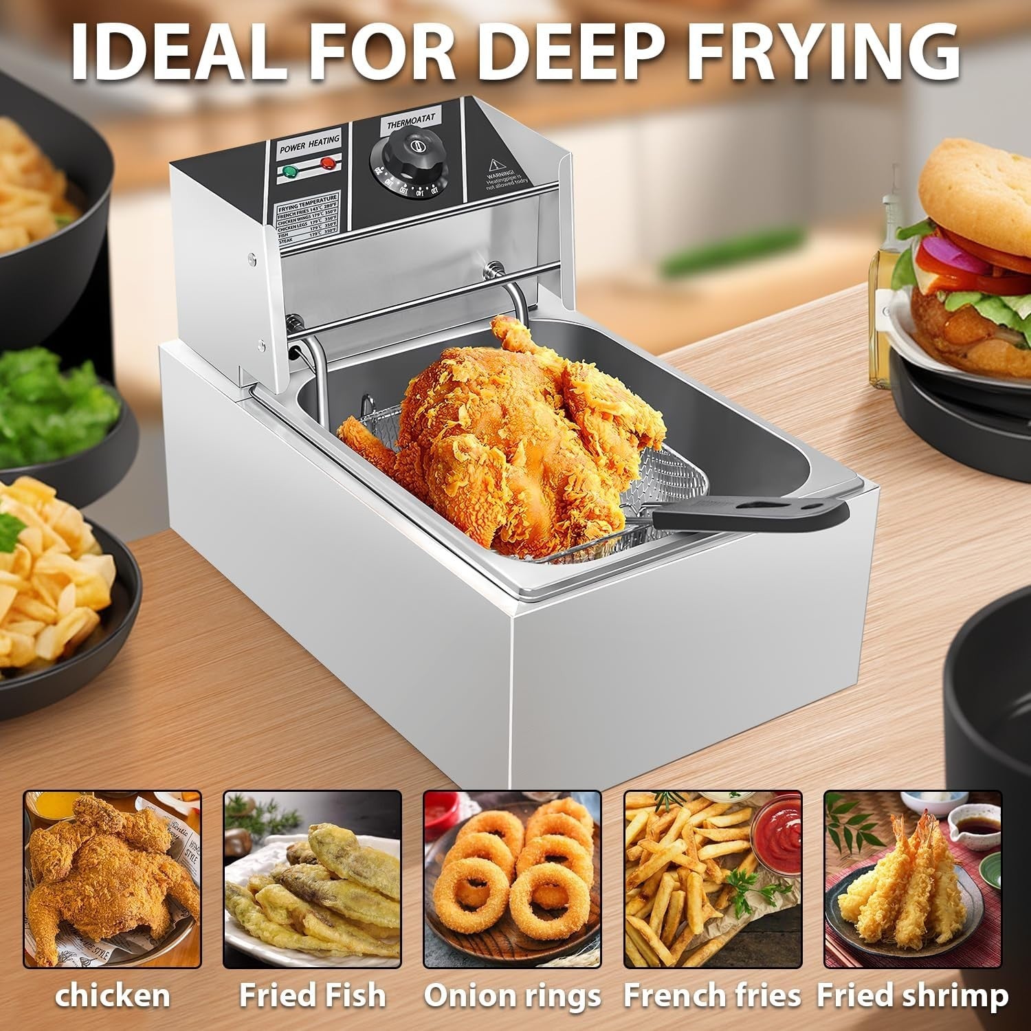 6L Commercial Deep Fryer 2500W Stainless Steel Fast Heat Countertop