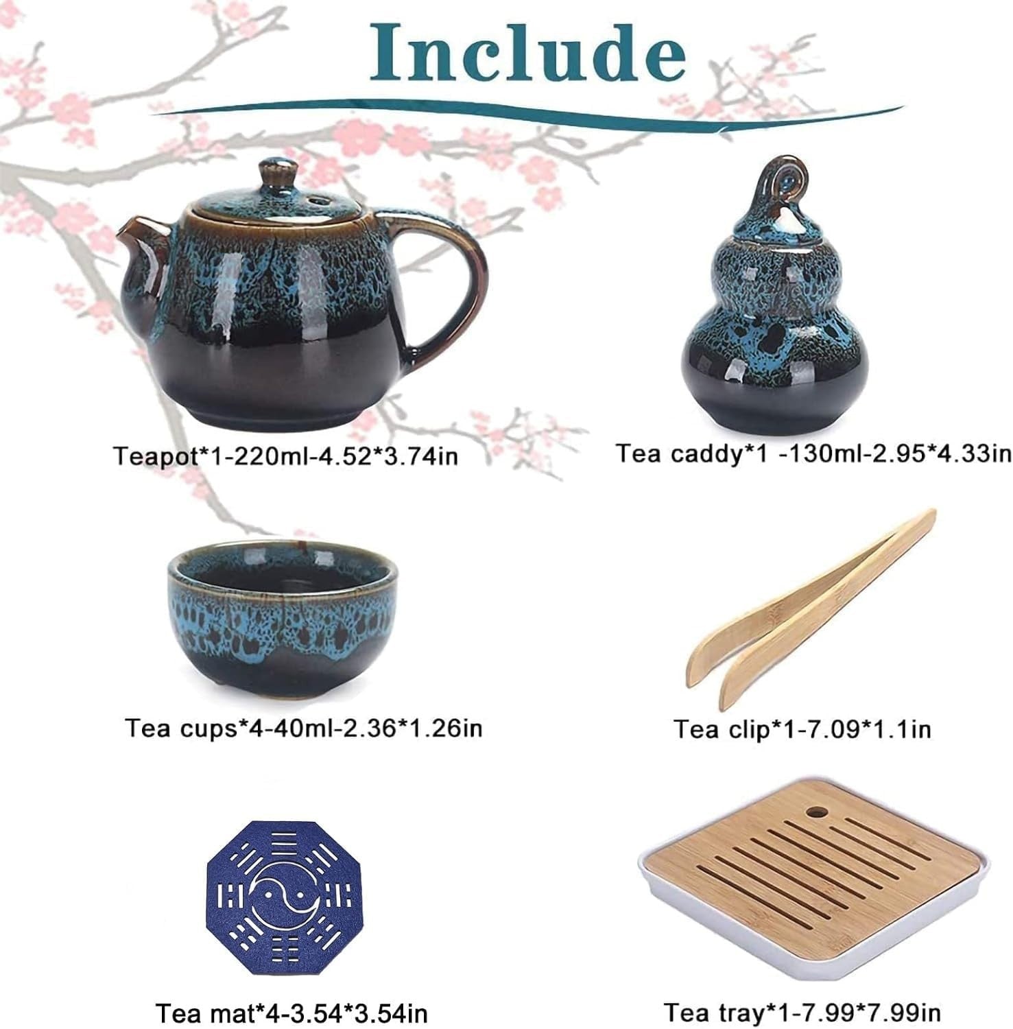 Portable Porcelain Kung Fu Tea Set Travel Teapot Cups Bamboo Tray Bag